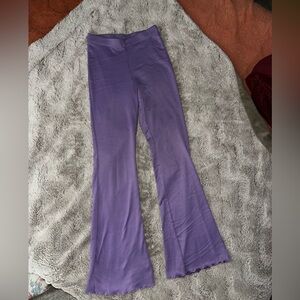 Purple Ribbed Flared Knit Pants